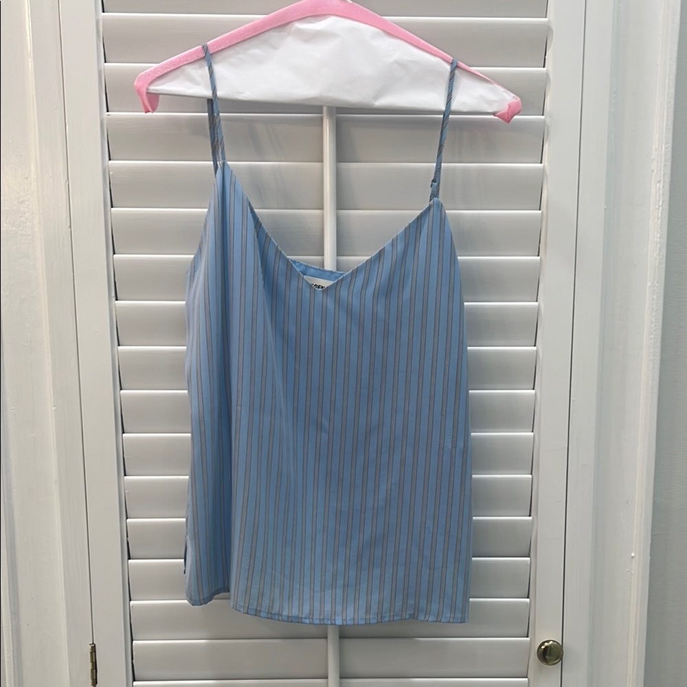 L'AGENCE Blue Silk Striped Tank